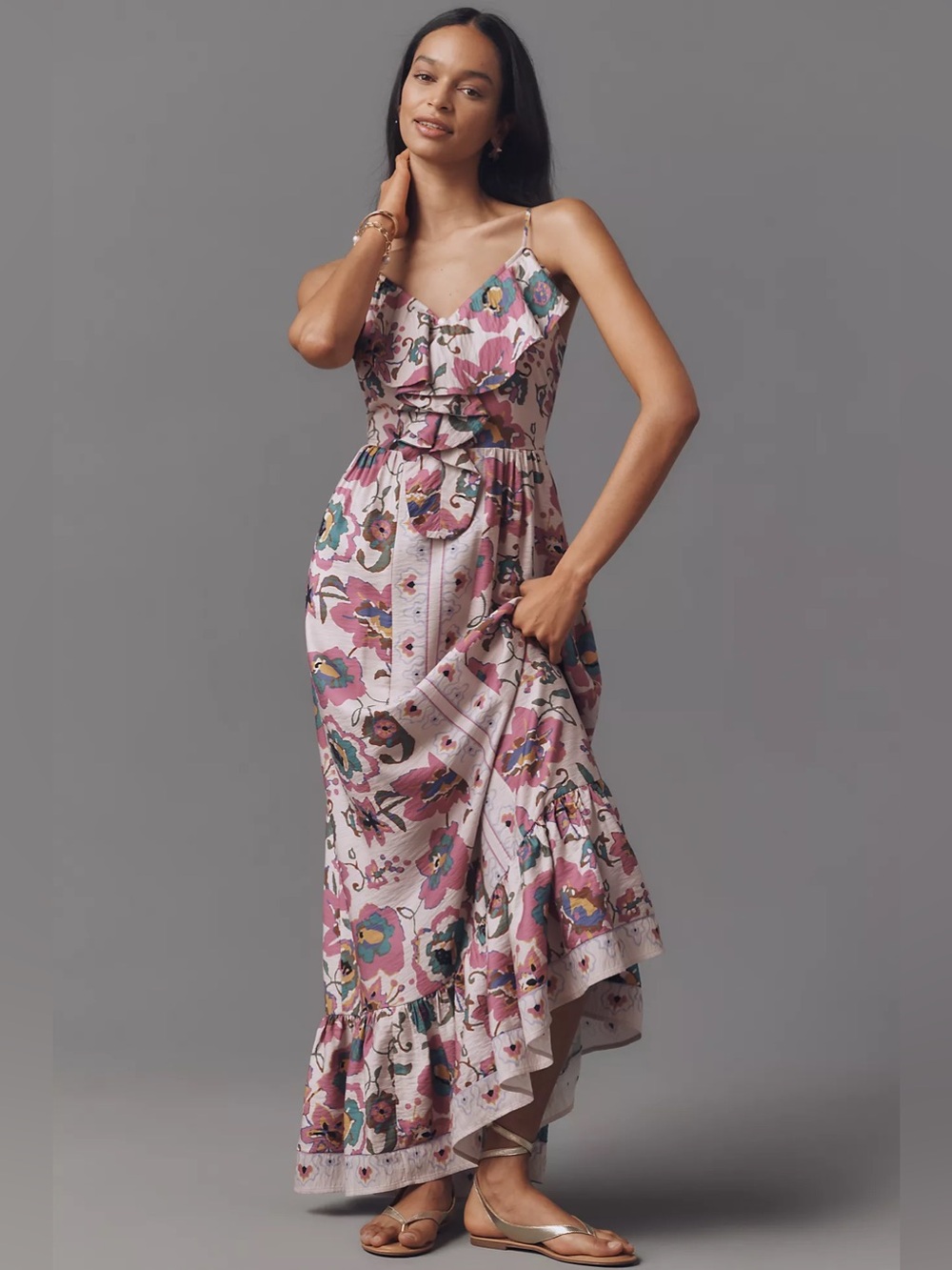 Plenty by Tracy Reese Sleeveless Ruffled V-Neck A-Line Maxi Dress